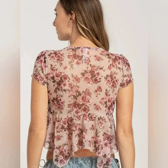 New Crop XL Floral Boho Gypsy Festival India Sheer Going Out Top - Picture 3 of 3